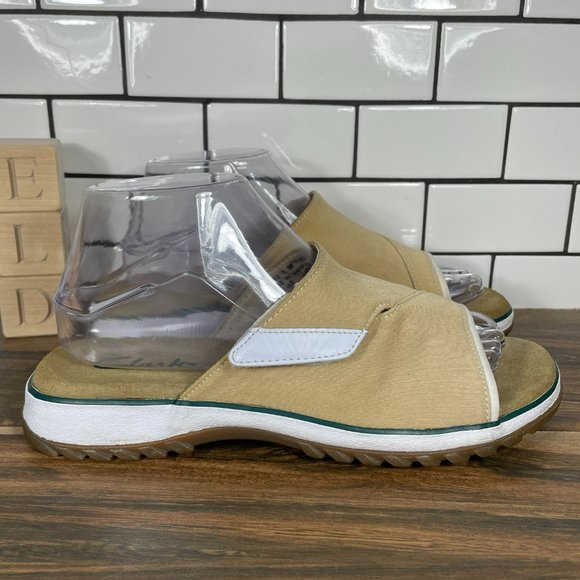 Clarks Women's Size 8 Shoes Tan Canvas Adjustable Comfort Slide Sandals - Picture 3 of 12